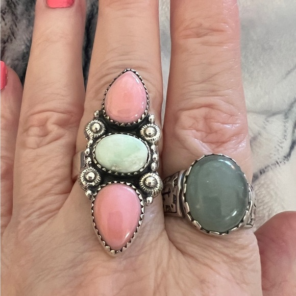 ❤️ Queen Pink Conch & Paloma Turquoise Navajo 8.25 Adjustable Ring 11.7gm - Picture 3 of 12
